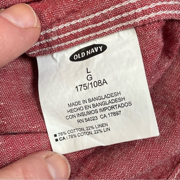 Old Navy Shirt Mens L Red Slim Fit Linen Blend Button Down Long Sleeve Shirt - Picture 7 of 9